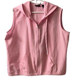 NWOT New York & Company Women's Bubblegum Pink Zip Front Hooded Vest Size XL